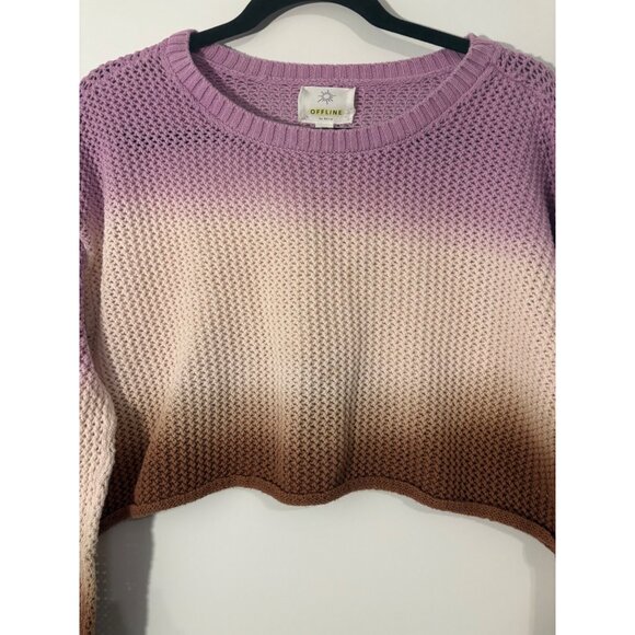 Offline by Aerie Size Small Ombre Purple, Cream & Brown Cropped Knit Sweater - Picture 2 of 7